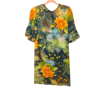 SHEER Floral Ruffle Flounce Sleeve  Dress